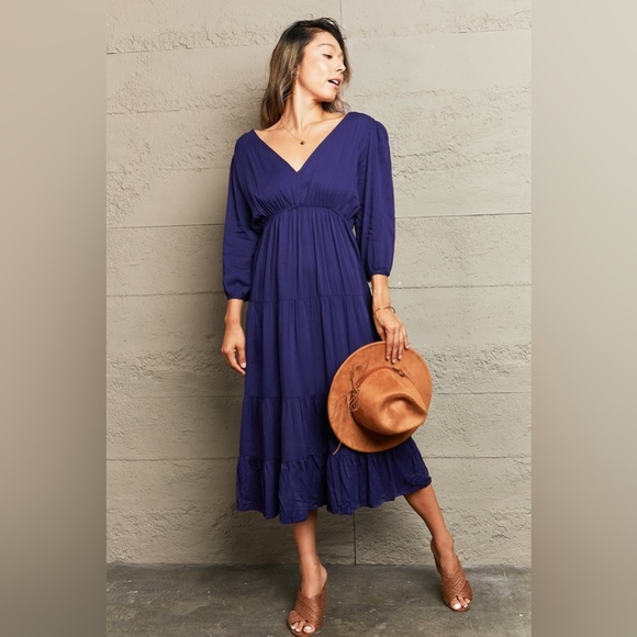 Tied Backless Tiered Midi Dress - Picture 3 of 5